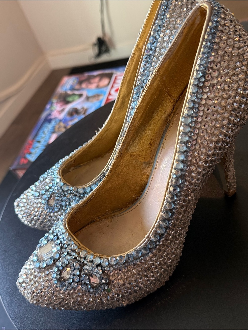 Crystal Embellished Pointed-Toe Heels - Silver
